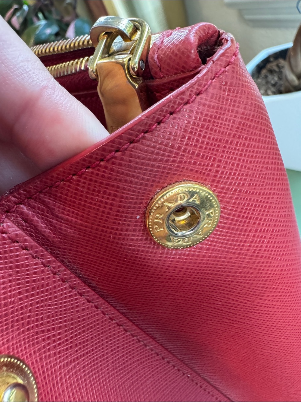 Prada Cherry Red Saffiano Tote with Gold Accents - Picture 14 of 14
